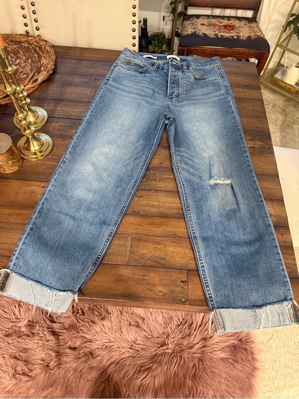 Universal Thread Light Blue Boyfriend Jeans with Cuffed Hems